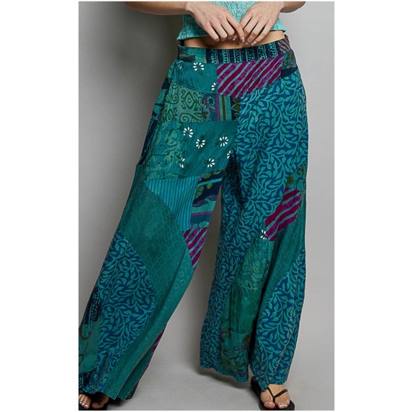 POL Pants - POL Cotton Stretchy Waist Floral Patchwork Wide leg Pants